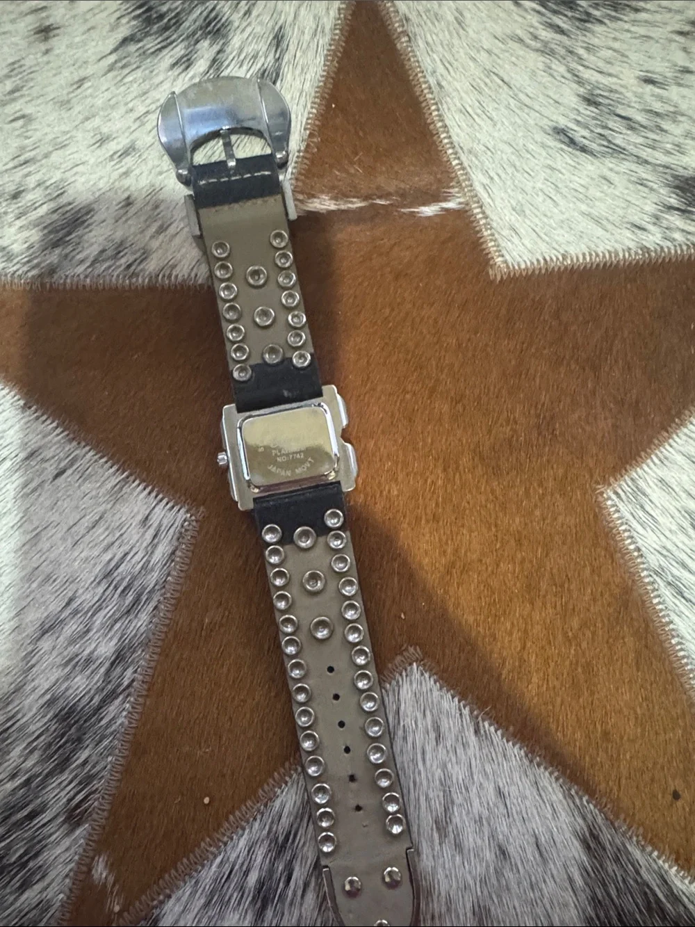 Turquoise Accent Black Western-Style Leather Watch Bracelet